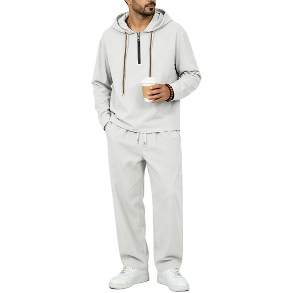 Mens Sweatsuits Sets Fall Fashion Long Sleeve Quarter Zip Hoodies And Sweatpants Big And Tall Casual Jogging Suits 2 Piece Set