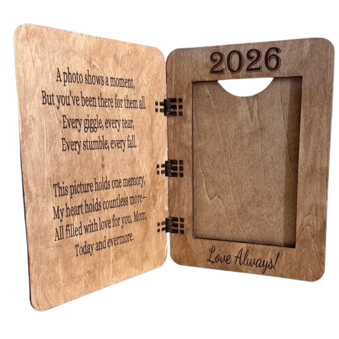 Mother’s Day Wooden Greeting Card Picture Frame – Hinged Wood Photo Card Holds 4x6 Photo – Personalized Keepsake Gift for Mom