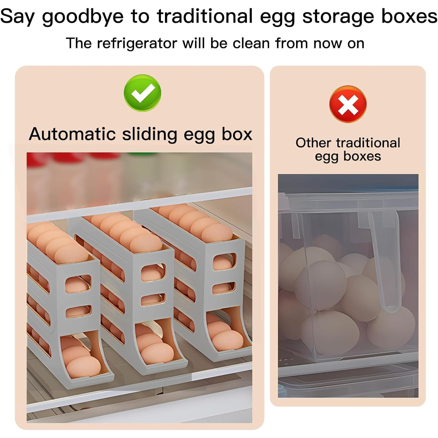 Egg Dispenser Automatic Rolling Egg Tray Organizer, Space Saving Refrigerator Egg Roller, Holds 28 Eggs Simultaneously，Works in The Refrigerator,Kitchen,Cabinets,and Dining Table (Grey)