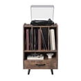 thumbnail image 3 of Hironpal Large Record Player Stand with Vinyl Storage with LED Light, Turntable Stand with Drawer, Midcentury Record Player Table Holds Up to 200+ Albums, DVD Shelf for Music Room Living Room-Walnut, 3 of 8