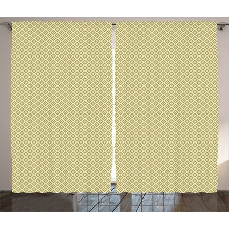 Retro Curtains 2 Panels Set, Vintage Style Nostalgic Diamond Line Pattern Symmetrical Geometric Tile Design, Window Drapes for Living Room Bedroom, 108W X 108L Inches, Gold and Cream, by (Best Way To Clean White Gold And Diamonds)