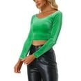 thumbnail image 4 of Unique Bargains Women's Velvet Long Sleeve Scoop Neck Solid Crop Top XL Green, 4 of 6