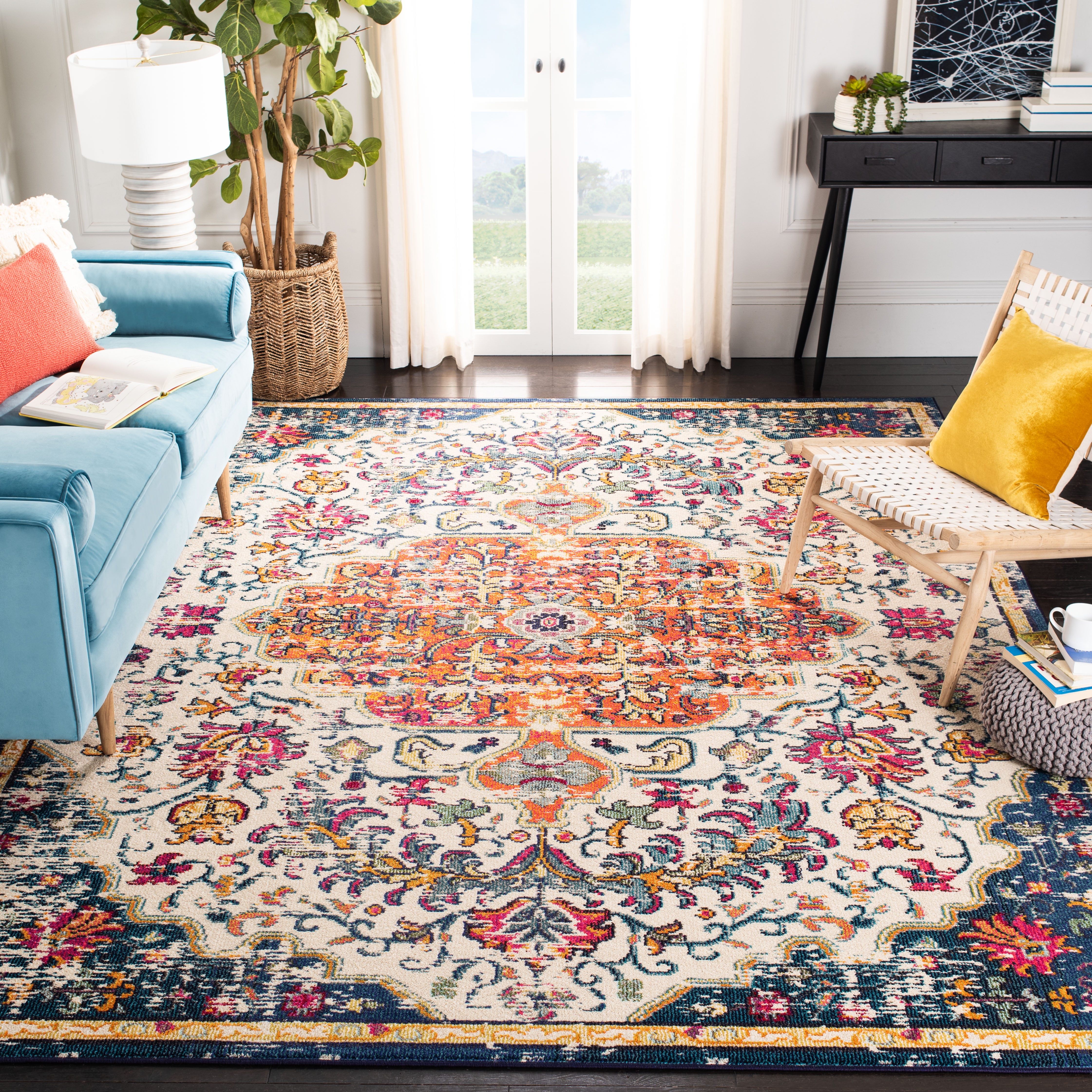 SAFAVIEH Madison Joandra Southwestern Area Rug, Ivory/Orange, 8' x 10'