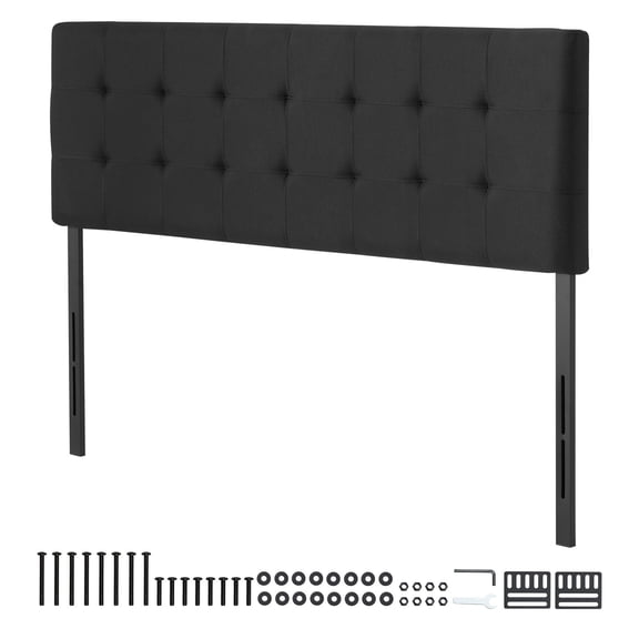 Queen Size Headboard with Diamond Tufted Design,Adjustable Height for Bedroom or Hotel,Black Upholstered Headboard,W62.2 x H42.72-54.53 x D2.76 "es