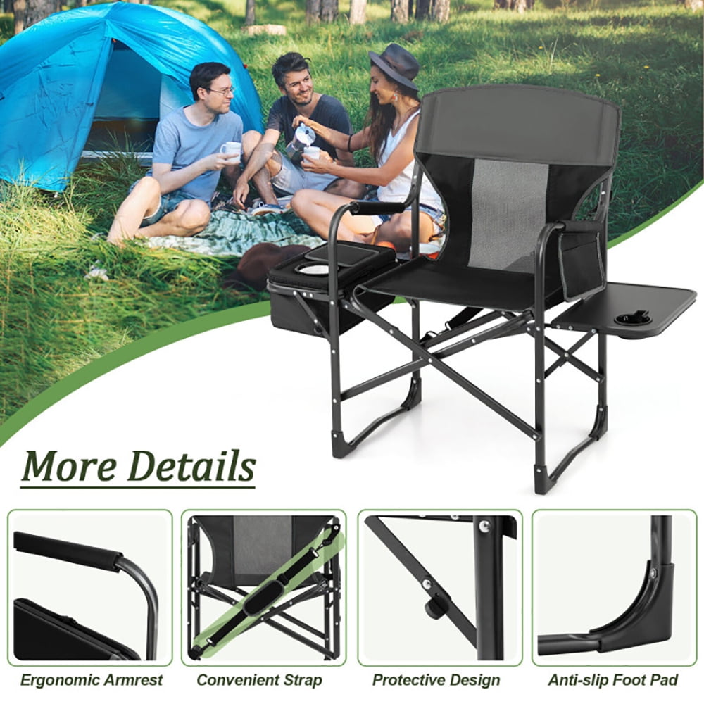 Aimee Lii Folding Camping Directors Chair with Cooler Bag and Side Table, Portable Chairs for Adults, Comfy Outdoor Chair, Black