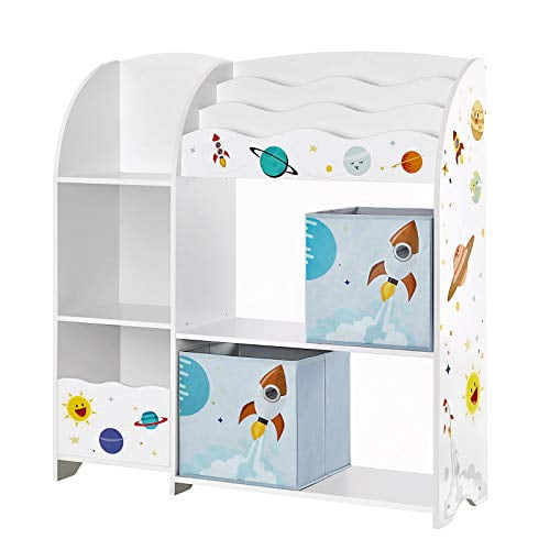 Children’s Room Storage Shelf with 12 Non-Woven Fabric Boxes Books Multipurpose Children’s Toy Shelf SONGMICS Toy Organiser for Games in Playroom White GKRS04WT 