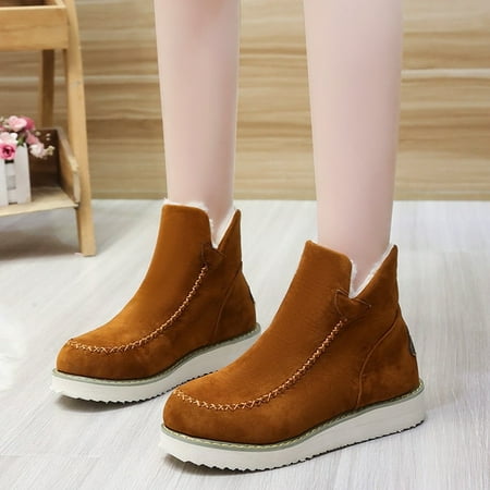 

Juebong Boots Deals Women Flat Shoes Winter Warm Furry Lining Snow Ankle Boots Winter Shoes Brown 8.5