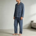 thumbnail image 3 of Fmbrln Men's Cotton Pajama Sets Plaid Print Button Down Long Sleeve Tops and Long Pants Set Fall Winter Fashion Comfy Sleepwear 2 Piece Sets Light Blue XL, 3 of 5
