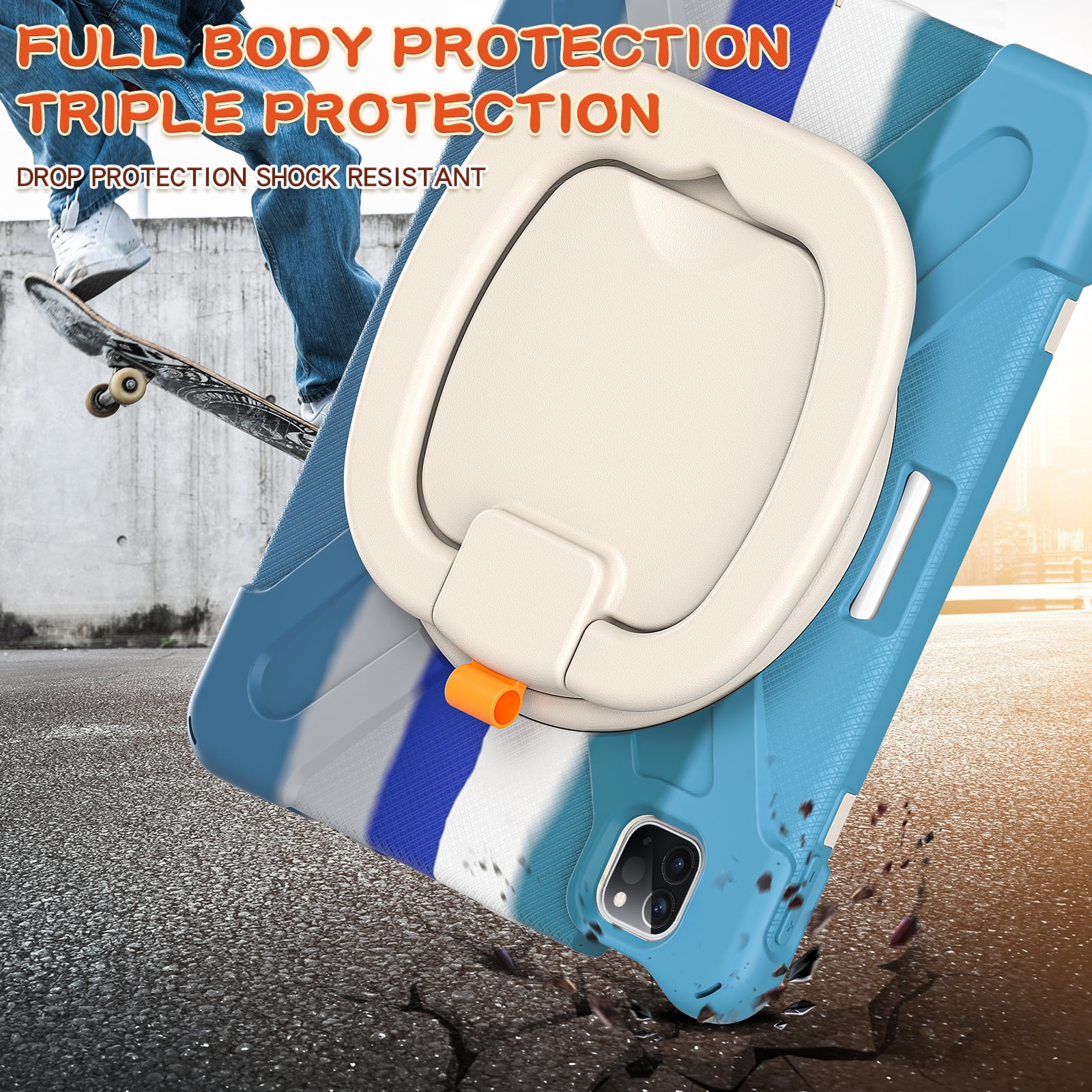 Shockproof Case for Apple iPad Air 11 M4 M3 M2 2026/2025/2024, Heavy Duty Protective Handle Kickstand Anti-Scratch Kids Friendly [Shoulder Strap] Pencil Holder Tablet Cover, Colorful Blue