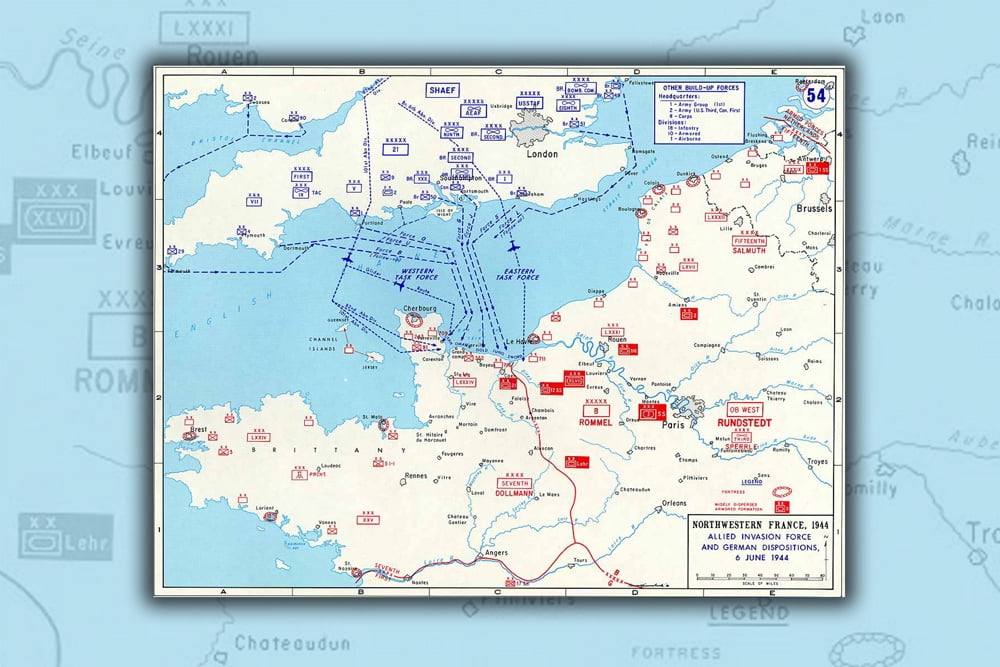 24"x36" Gallery Poster, D-day Map Assault Routes Into Normandy ...