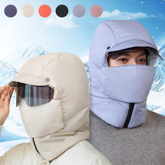 Windproof Full Cover Outdoor Riding Mask with Glasses, 4 in 1 Winter Down Trapper Hat Women Men, Winter Balaclava Ski Mask, Unisex Warm Balaclava Hood Hats Face Cover