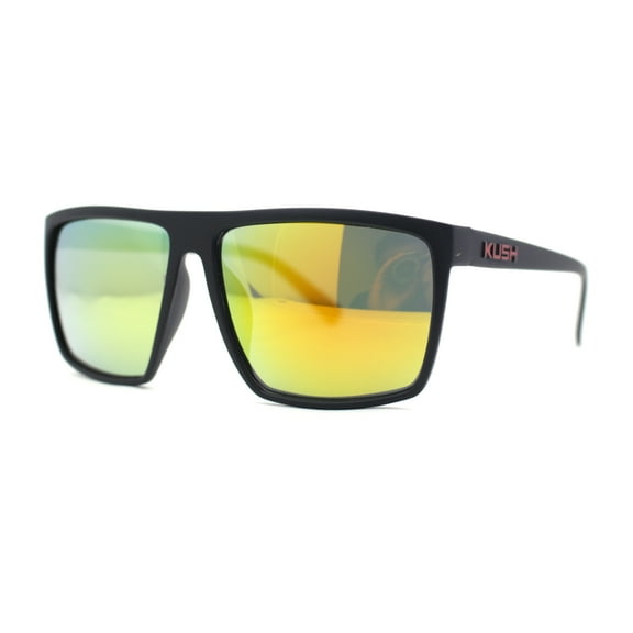 Kush Mens Oversized Flat Top Color Mirror Matte Plastic Rectangle Sunglasses Red Logo - Orange Mirror