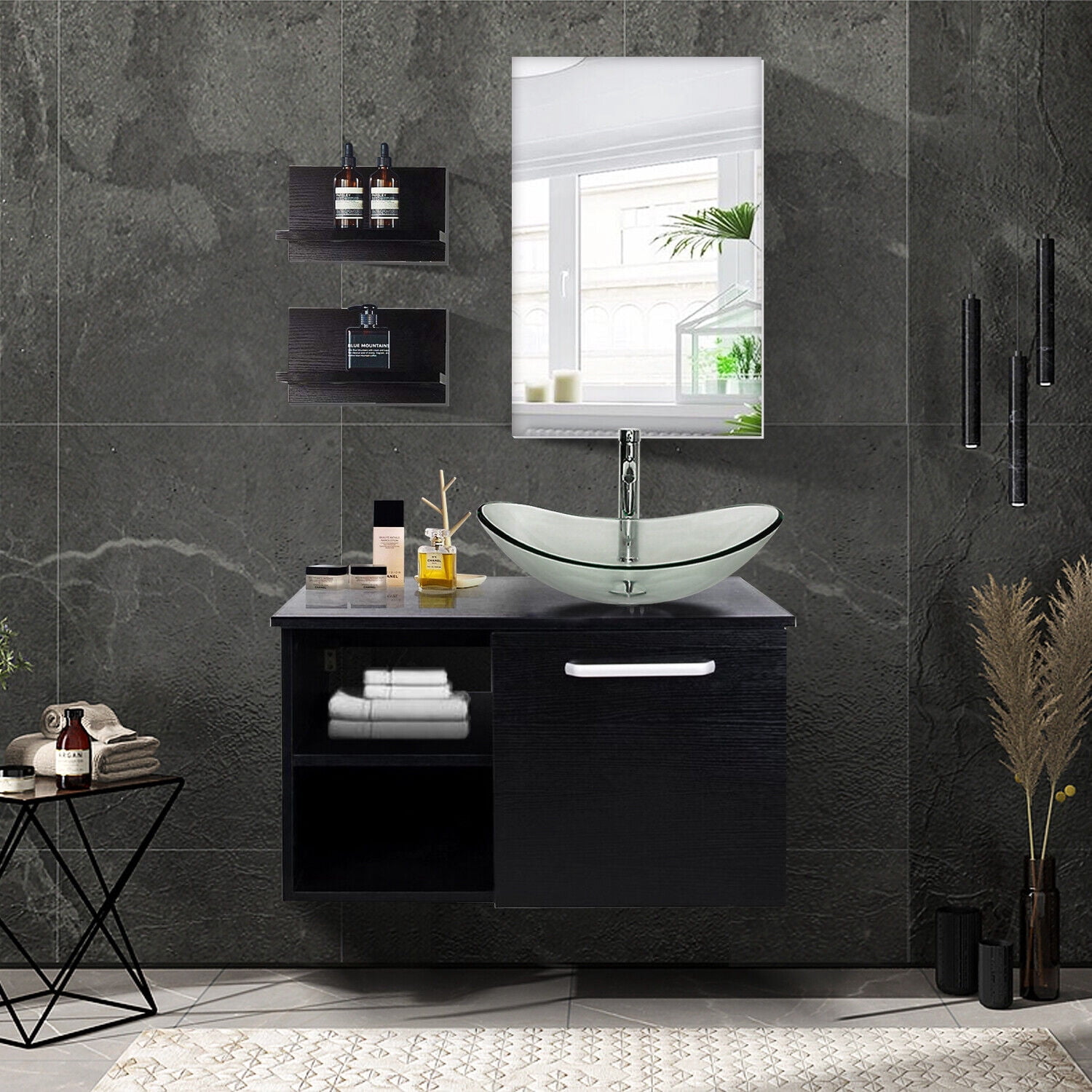 PULUOMIS 28" Bathroom Vanity and Vessel Sink Combo Modern Bathroom Countertop Bathroom furniture set bathroom furniture with mirror cabinet