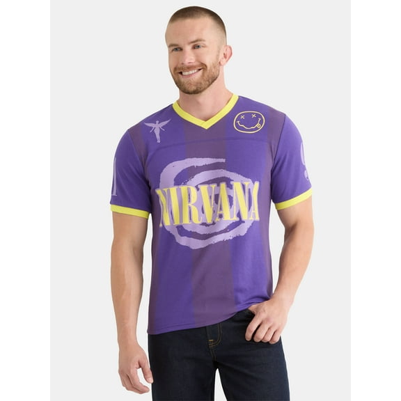 Nirvana Men’s and Big Men's Graphic Mesh Football Jersey Style Shirt, Sizes XS-3XL