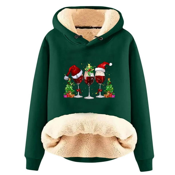 Chaquetas y abrigos casuales con capucha de manga larga para mujer, jersey con capucha de manga larga, top con estampado navideño, abrigo casual, top de poliéster para mujer