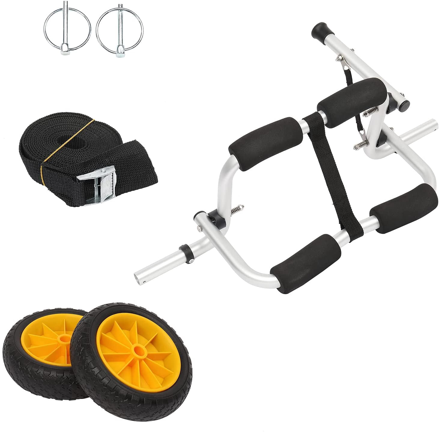 Kayak Car Foldable Aluminum Kayak Trailer with 10'' Solid Tires, Universal Kayaks Wheel Cart Dolly for Canoe, Paddle Board, Boat, Float Mats, Jon Boat