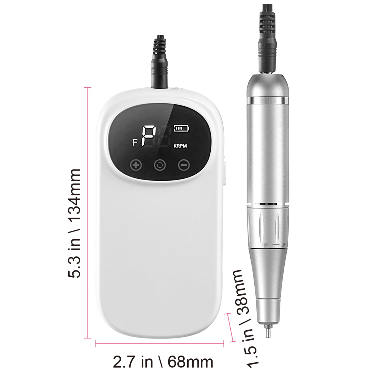 KFFKFF Cordless Electric Nail Drill, 35,000RPM, Portable E File Device with LCD Screen, Acrylic & Gel Nail Grinder Kit, Includes 6 Attachments & 50 Sanding Bands for Nail Art, Carving & Polishing