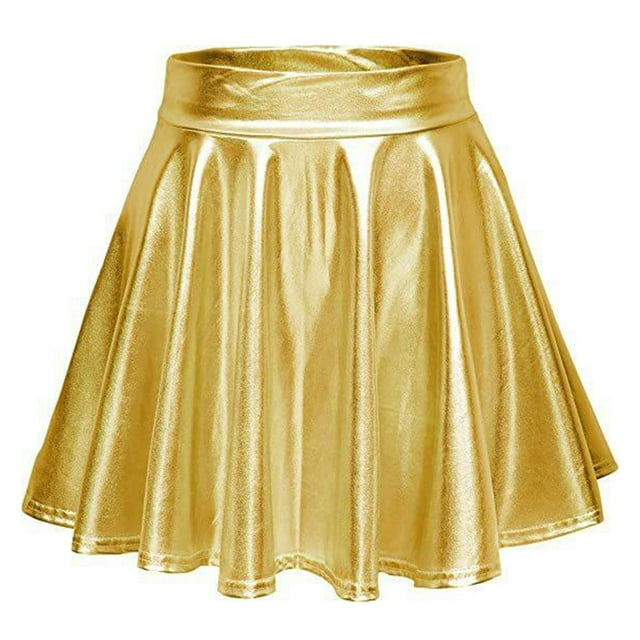 Falda metálica para mujer falda patinadora plisada acampanada transpirable con dobladillo fluido de cintura alta a la moda línea A para rendimiento Anggrek Otros