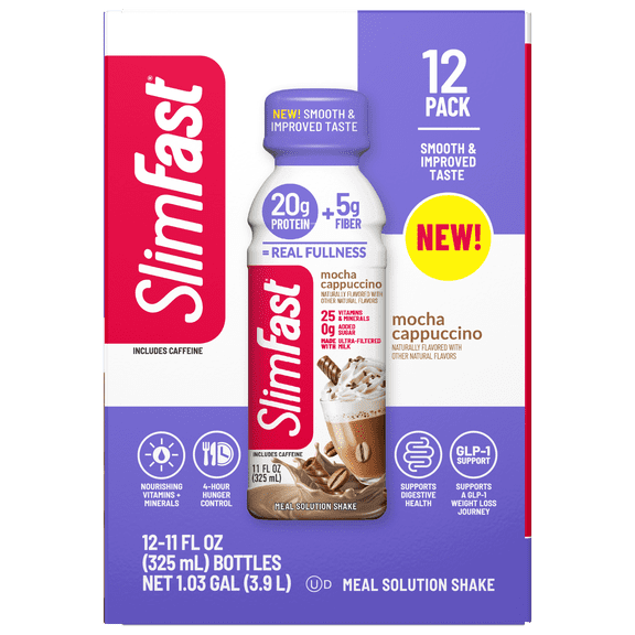 SlimFast High Protein 20g Energy Ready To Drink Meal Replacement Shake Coffee House Mocha Cappuccino, 11oz, 12ct