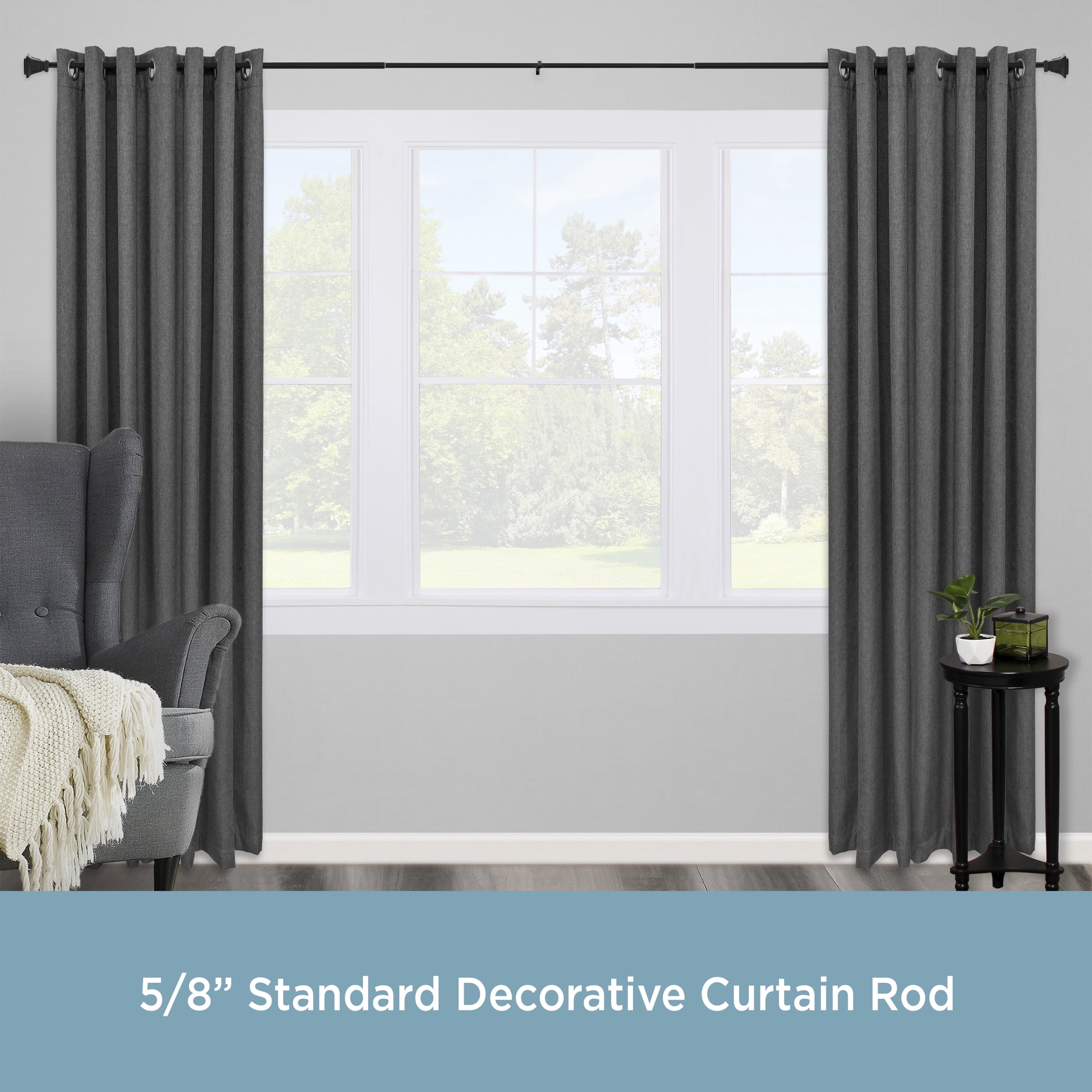 Kenney Seville 5/8" Standard Decorative Window Curtain Rod, 90-130", Matte Black