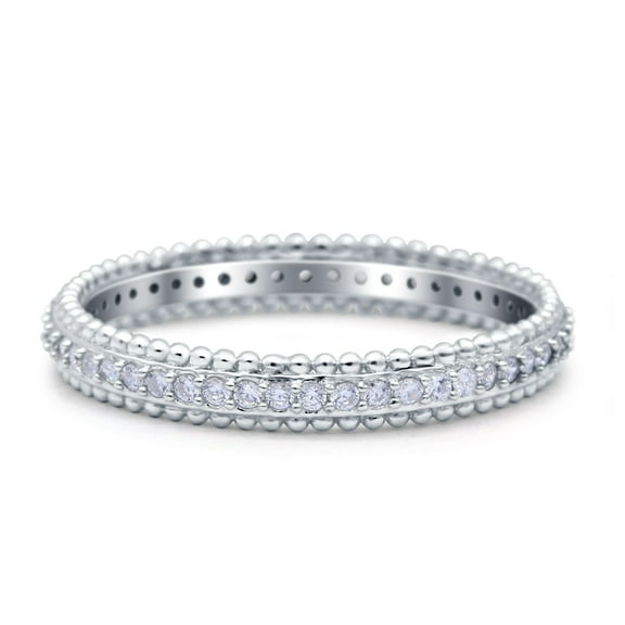Simulated Cubic Zirconia Size-5 Full Eternity Band Wedding Ring 925 Sterling Silver