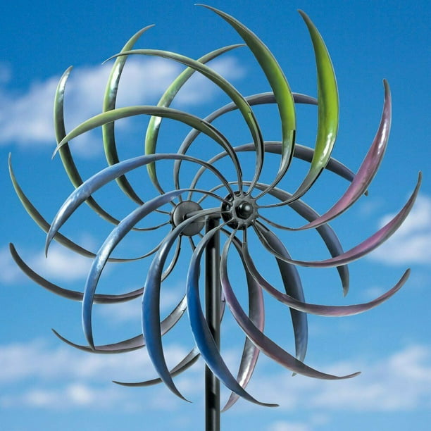 79in Metal Kinetic Rainbow Pinwheel Wind Spinners Outdoor Garden Wind