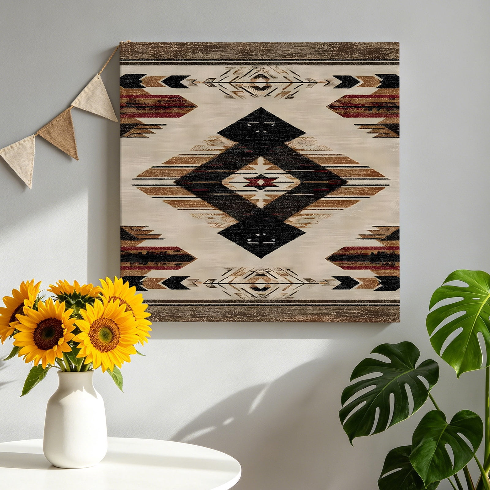 Southwestern Canvas Wall Art for Living Room, Rustic Native American Aztec Bohemian Poster Print Painting for Bedroom Office Home Decoration Wall Pictures Prepare To Hang 16"x16"