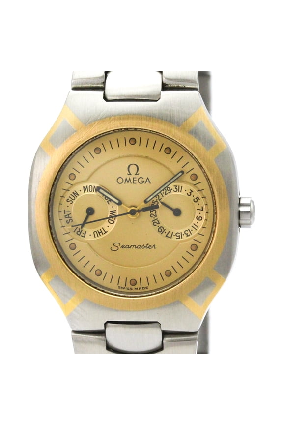Pre-Owned OMEGA Seamaster Polaris Day Date 18K Gold Steel Watch 396.1022 Polished