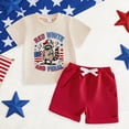 thumbnail image 3 of enyan 4th of July Baby Boy Outfit USA Flag Short Sleeve T-Shirt Shorts Red White And Feral Racoon Fourth of July Clothes Beige,2-3 Years, 3 of 6