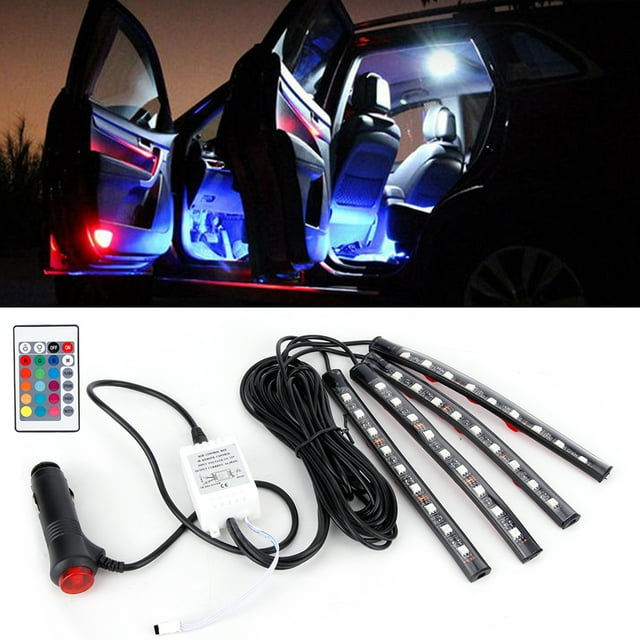 RGB LED atmósfera lámpara tiras de luz control remoto colorido decoración interior del coche
