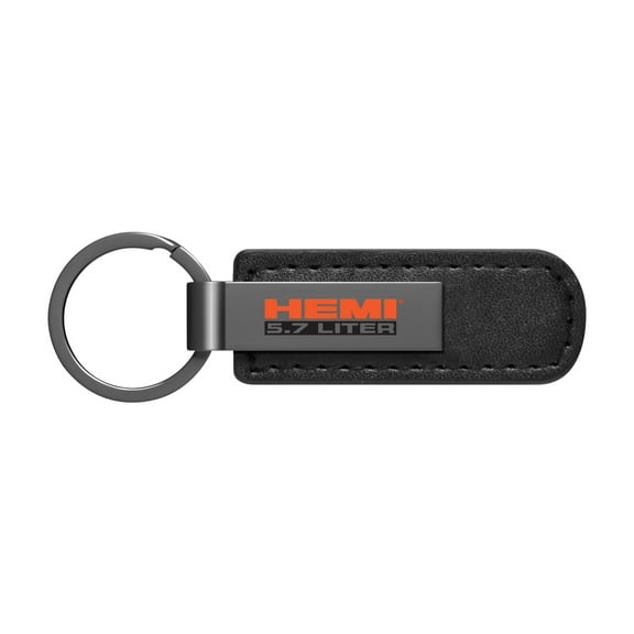 HEMI 5.7 Liter Black PU Leather Strap Black Metal Bar LED Printed Logo Key Chain