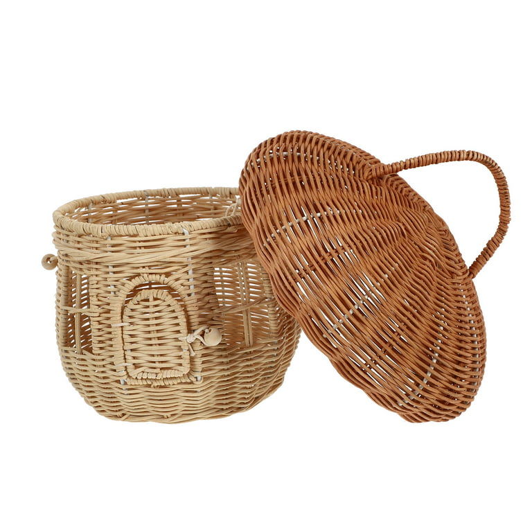 Basket Storage Baskets Wicker Woven Lid Rattan Mushroom Home Lidded Picnic Portable Hamper Small Organizing Bucket, Size: 25.5x25.5x25.5CM