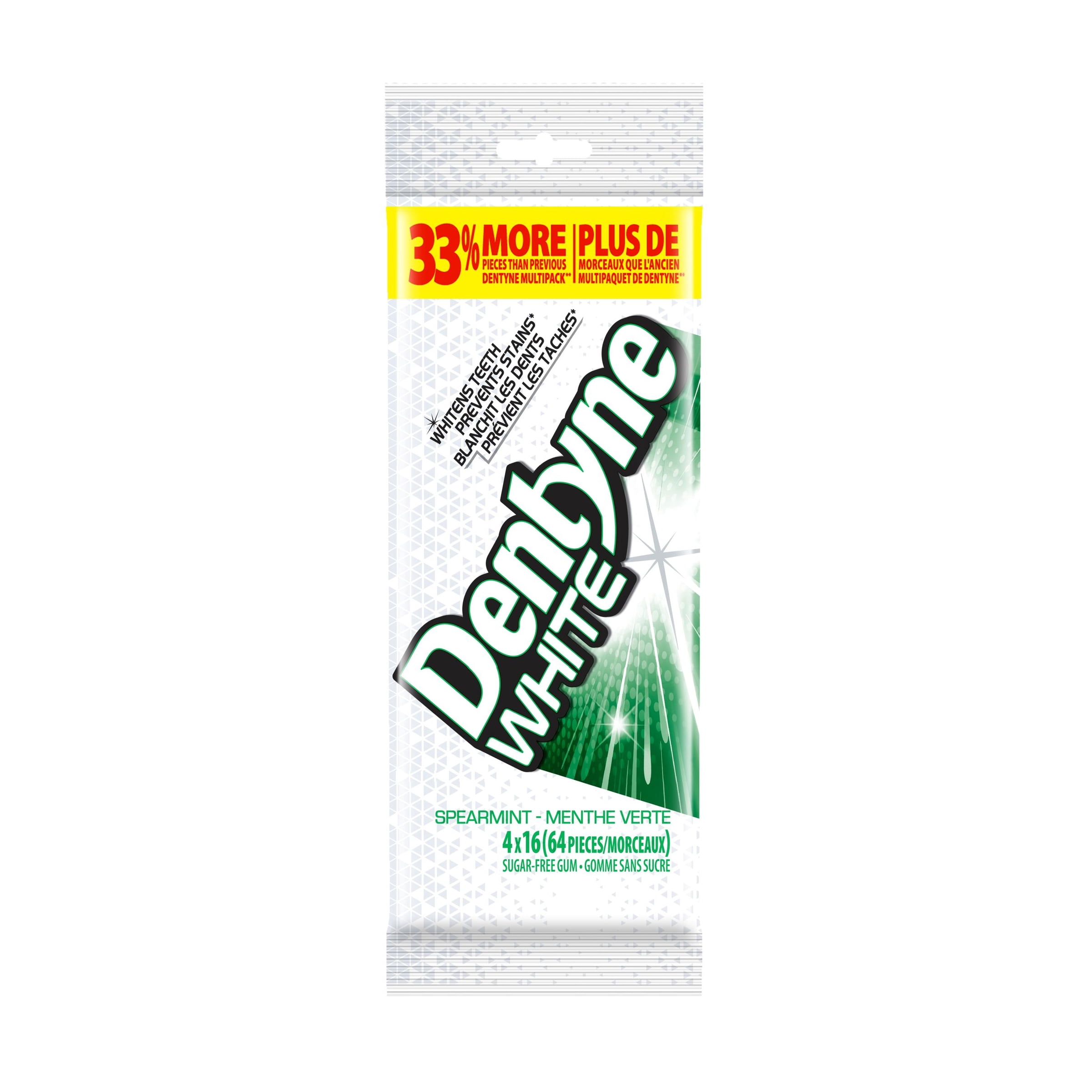 Dentyne White, Gomme sans sucre menthe verte, paquet de 4 (64 pièces)
