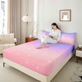 thumbnail image 4 of Castle Fairy Starry Sky Twin Sheet Sets 3pcs for Boys Girls,Dreamy Princess Twin Fitted Sheet Microfiber,Gradient Pink Purple Breathable Flat Sheet,Luxury Bedroom Decor, 4 of 7