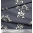 thumbnail image 3 of Soimoi Polyester Crepe Fabric Leaves,Bird & Floral Block Printed Fabric 1 Yard 52 Inch Wide, 3 of 3