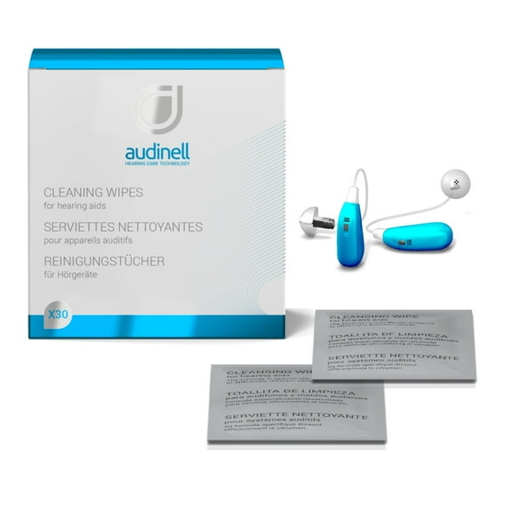 Audinell Cleaning Wipes | 30 Individually-Wrapped, Alcohol-Free | Cleans, Removes Earwax & Sweat from Hearing Aids, Earmold, Airpods, Earbuds, Earplugs, In-Ear Monitors, Hearing Protection Devices