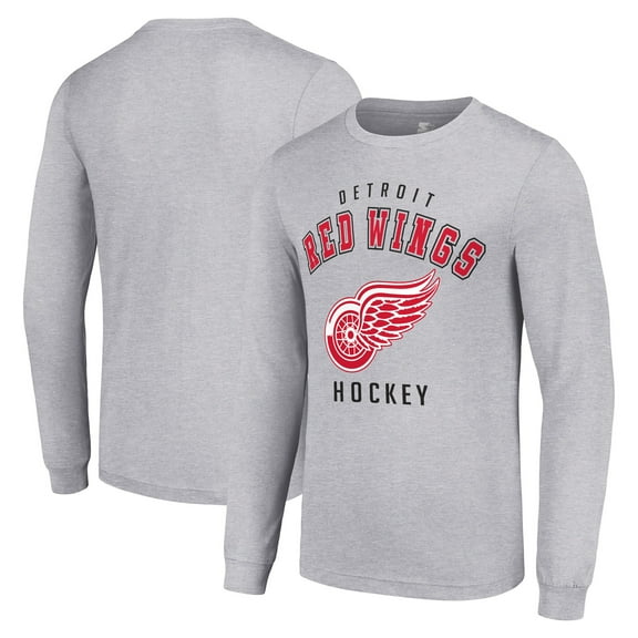 Men's Starter Heather Gray Detroit Red Wings Logo Long Sleeve T-Shirt