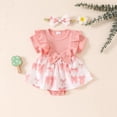 thumbnail image 2 of Faraee Baby Girl Clothes Newborn Ribbed Romper Dress Ruffle Short Sleeve Bodysuit Infant Bowknot Summer Outfit with Headband Pink 6-12 Months, 2 of 5