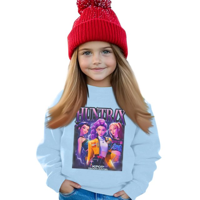 Moonsky Sudadera de cuello redondo Pop De-on - Sudadera de manga larga con estampado del cantante HUNTR/X - Sudadera de cuello redondo y manga larga para hombre y mujer,Azul claro,150