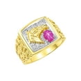thumbnail image 4 of RYLOS Men's Rings Yellow Gold Plated Silver Rings Lucky Nugget Horse Head 6X4MM Gemstone & Diamond Ring Star Ruby July Birthstone Rings For Men Size 10, 4 of 8