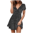 thumbnail image 1 of Fridja Robe Mini à Pois Géométriques pour Femmes Col en V Robe de Cocktail de Plage, 1 of 9