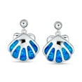 thumbnail image 2 of Bling Jewelry Womens Created Blue Opal Dangle Gemstone Earrings Nautical Beach Clam Sterling Silver, 2 of 5