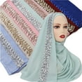 thumbnail image 2 of Pearls Chiffon Scarf Women Sequins Hijab Headwrap Plain Turban Shawls Hair Accessories 175*70cm, 2 of 7