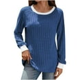 thumbnail image 2 of Craaazy Women's Shirts Striped Ribbed Knit Casual Pullover Crew Neck Long Sleeve Loose Fit Top Gifts, 2 of 6