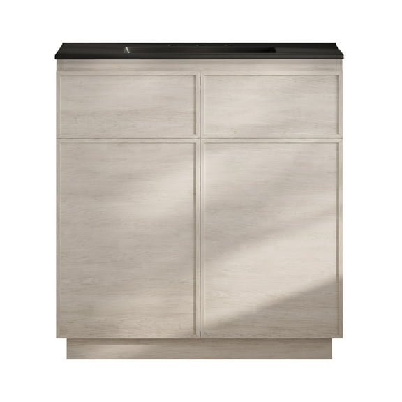 St. Tropez 36" Freestanding Bathroom Vanity in White Oak with Black 3-Hole Widespread Sink Top