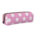 thumbnail image 1 of Fotbe Pink And White Polka Dot Estuche para Lápices de Cuero con Estampado, Estuche con Cremallera Resistente, Organizador Compacto y Elegante para Papelería, 1 of 7
