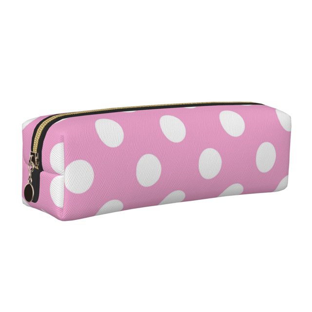 Fotbe Pink And White Polka Dot Estuche para Lápices de Cuero con Estampado, Estuche con Cremallera Resistente, Organizador Compacto y Elegante para Papelería