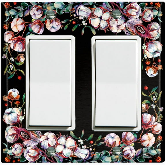 Metal Light Switch Plate Cover Circular Cotton Flower Feather Frame FLW025
