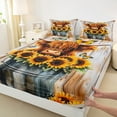 thumbnail image 3 of Manfei Brown Highland Bull Queen Sheet Sets, Vintage Sunflower Butterfly Flat Sheet, Ombre Wooden Board Queen Fitted Sheet, Ultra Soft Home Decor 4 Pieces, 3 of 7