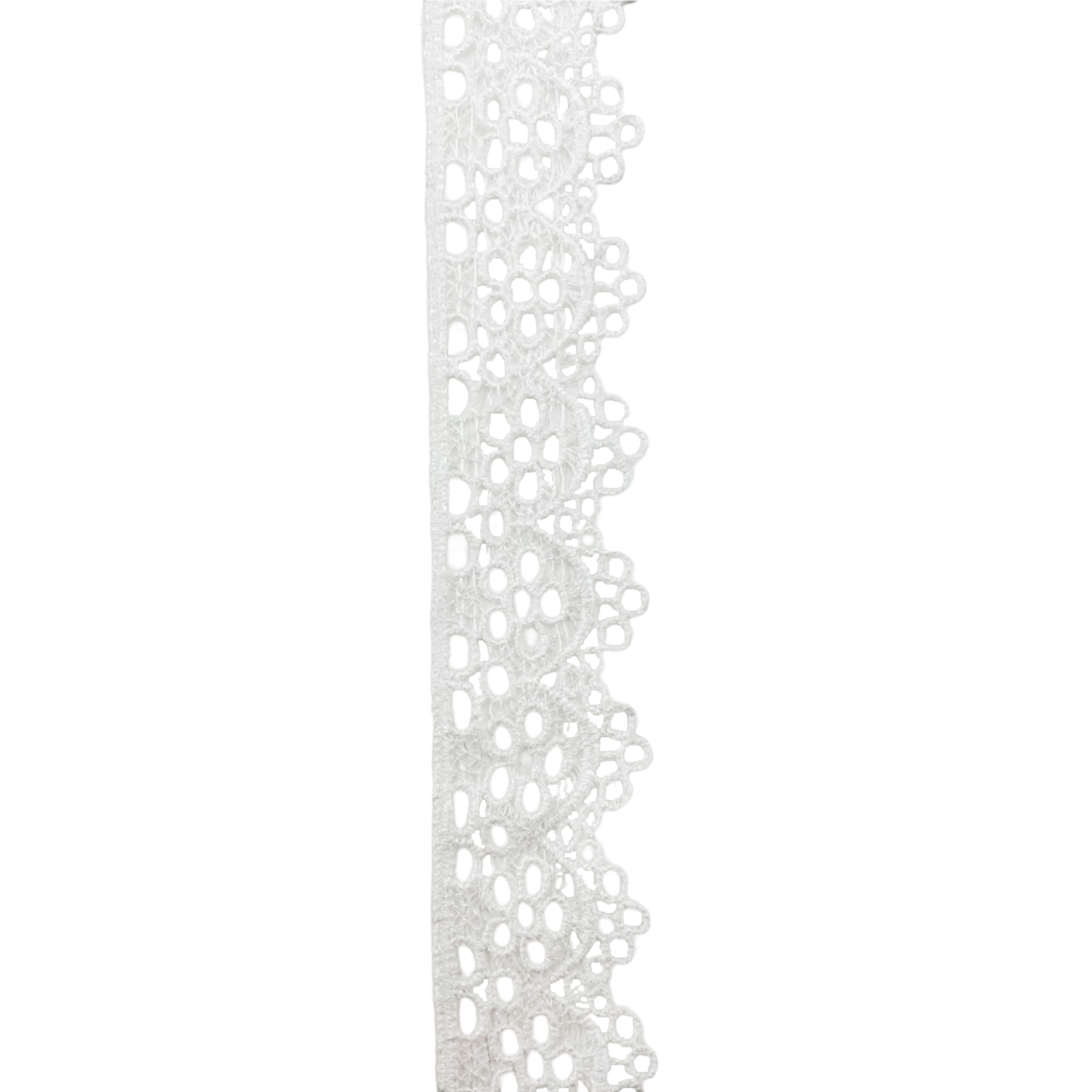 1.5" x 3yd White Lace Flower Ribbon by Celebrate It – Delicate Polyester Floral Pattern - Ideal for Crafts & Gift Decor - 12 Pack